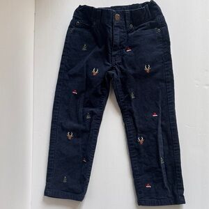 Janie and Jack Dark Blue Embroidered Corduroy Trousers